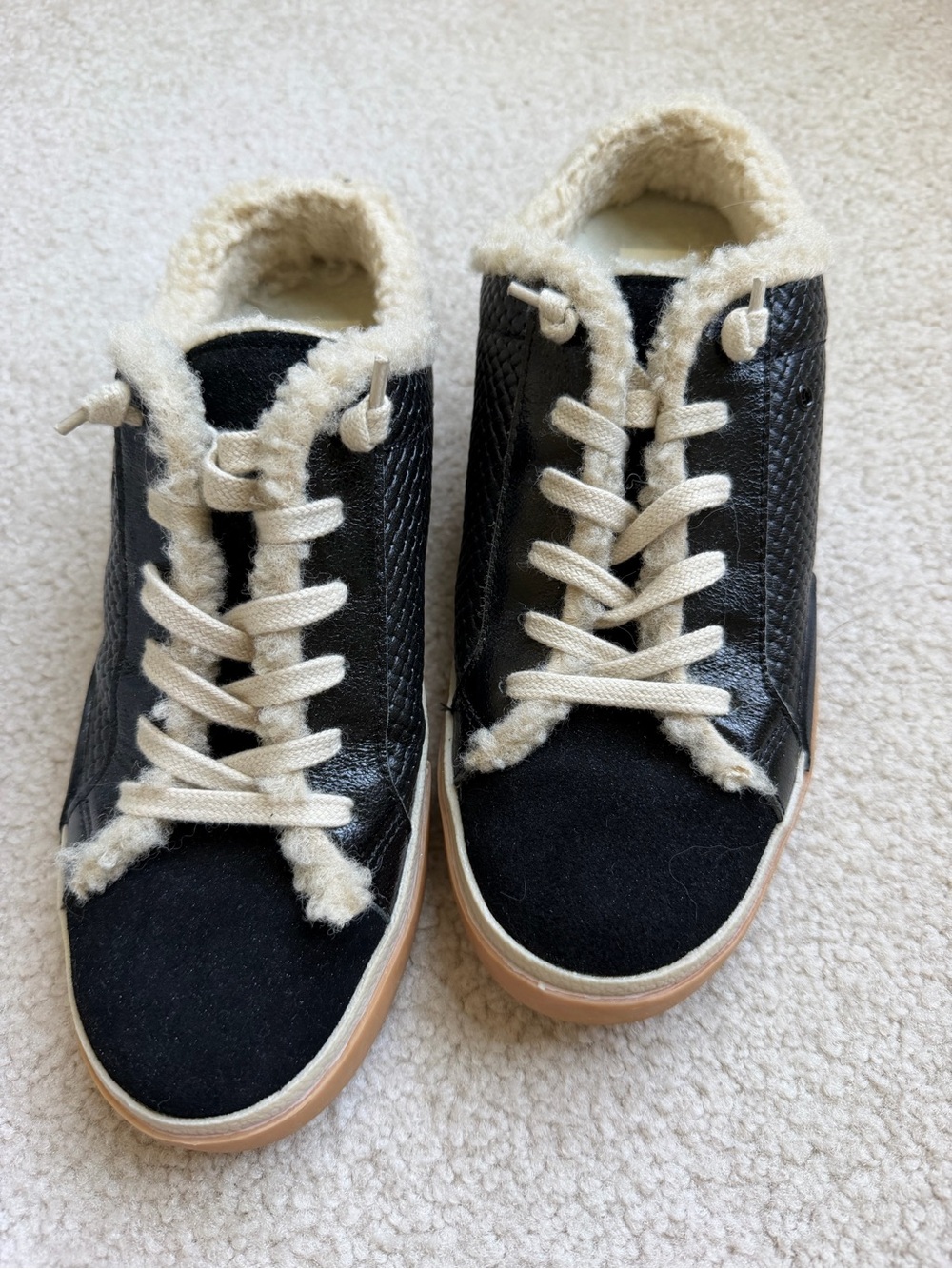 Dolce Vita Black Sneakers with Cream Sherpa Trim